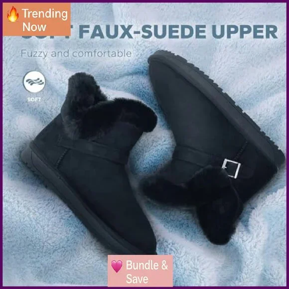 Women's Slip On Winter Boots Warm Fur Lined Ankle Booties Comfortable Fuzzy